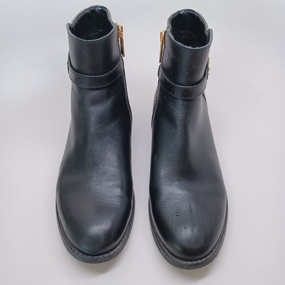 Michael Kors Ankle Boots Black Brown Britt Signature Logo Print Flats Womens 8.5 - Picture 3 of 16